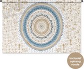 Wandkleed - Wanddoek - Mandala - Blauw - Bohemian - Wit - Design - 180x120 cm - Wandtapijt