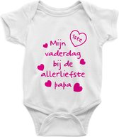 Baby Rompertje met Tekst " Mijn 1ste vaderdag bij de allerliefste papa" | Korte Mouw | Cadeau voor Zwangerschap | Bekendmaking | Aankondiging | Cadeau voor Papa | Vaderdag - 0-3 maanden - Roze ontwerp