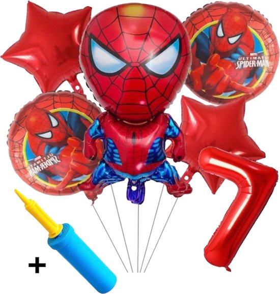 Spiderman ballon set - inclusief Luxe ballonnen pomp - Folie Ballon - Superhelden - Themafeest - 7 jaar - Verjaardag - Ballonnen - Versiering - Helium ballon - Luxe ballonpomp