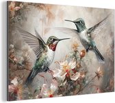 Wanddecoratie Metaal - Aluminium Schilderij Industrieel - Kolibrie - Vogels - Bloemen - Planten - 180x120 cm - Dibond - Foto op aluminium - Industriële muurdecoratie - Voor de woonkamer/slaapkamer