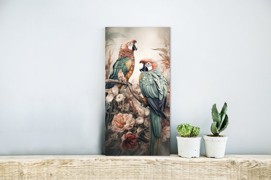 Wanddecoratie Metaal - Aluminium Schilderij Industrieel - Papegaaien - Vogels - Natuur - Bloemen - 20x40 cm - Dibond - Foto op aluminium - Industriële muurdecoratie - Voor de woonkamer/slaapkamer