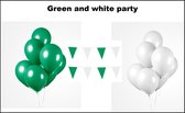 Green and white party set - 2x vlaggenlijn groen en wit - 100x Luxe Ballonnen groen/wit - Festival thema feest party verjaardag gala jubileum