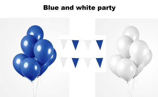 Foto: Blue and white party set 2x vlaggenlijn blauw en wit 100x luxe ballonnen blauw wit festival thema feest party verjaardag gala jubileum