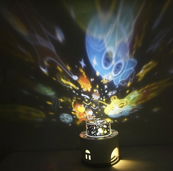 Nachtlamp - Kinderen - Baby - LED - Oplaadbaar met 6 dia thema`s - Projector op muren - Draadloos - Sterren projector - Kinderlamp - Muziekdoos - Sterrenlamp - Unicorn - Planeten - 3in1 - Sinterklaas - Kerst - Bed lamp van Framehack — afbeelding 2