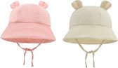 2 Pièces - Chapeaux de soleil Bébé Hydrophile avec Oreilles d'Ours - Beige Rose - Taille 46 (3-18 mois)