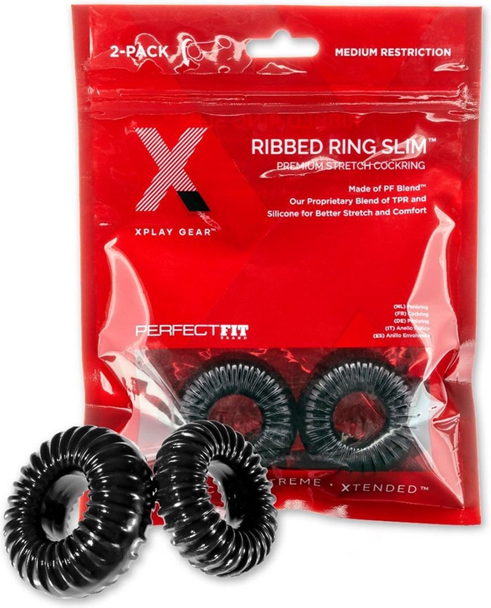 PerfectFitBrand - XPlay PF Blend Premium Stretch Ribbed Ring Slim - Cockring Set black