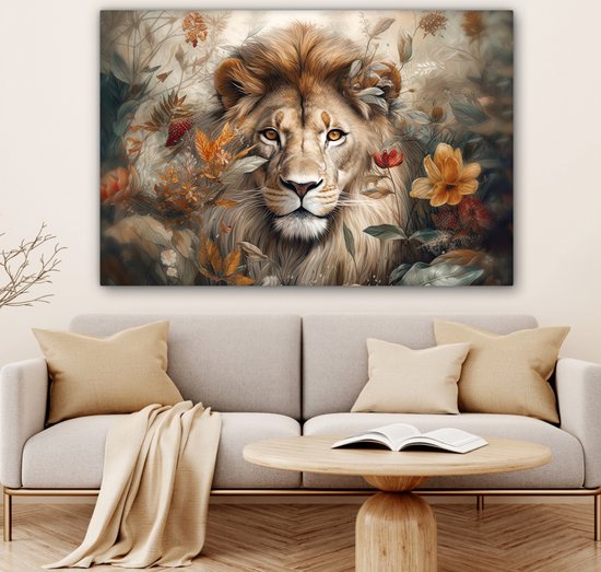 Tableau sur toile - Portrait de lion 120x80 - Accessoires de décoration de chambre - Peintures lions salon - Décoration murale Animaux chambre - Décoration murale cuisine botanique - Toile murale intérieur - Décoration maison - Accessoires de maison