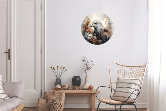 WallCircle - Stickers muraux - Cercle Papier Peint - Aigle - Aigle - Vogel - Fleurs - Nature - 30x30 cm - Cercle Mural - Auto Adhésif - Autocollant Rond Papier Peint