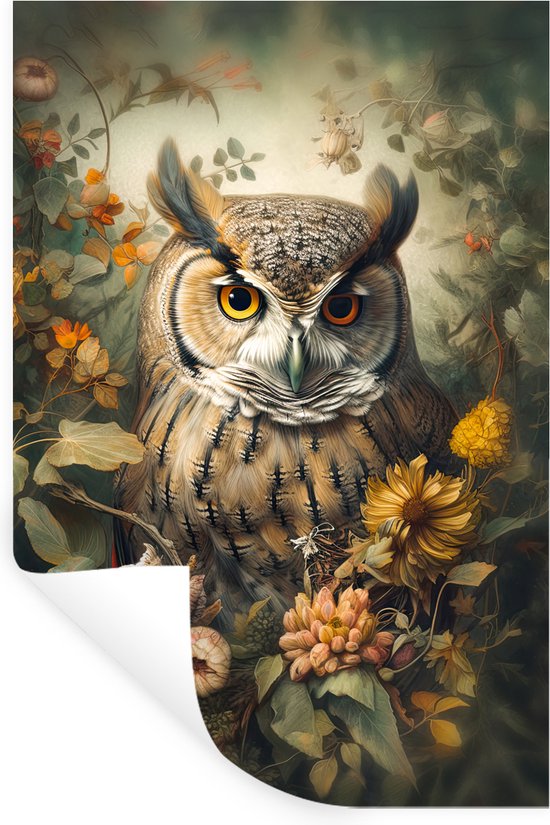 Muurstickers - Sticker Folie - Uil - Vogels - Bloemen - Natuur - 20x30 cm - Plakfolie - Muurstickers Kinderkamer - Zelfklevend Behang - Zelfklevend behangpapier - Stickerfolie