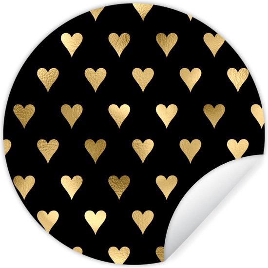 WallCircle - Muurstickers - Behangcirkel - Hartje - Goud - Luxe - Zwart - Patronen - 100x100 cm - Muurcirkel - Zelfklevend - Ronde Behangsticker XXL