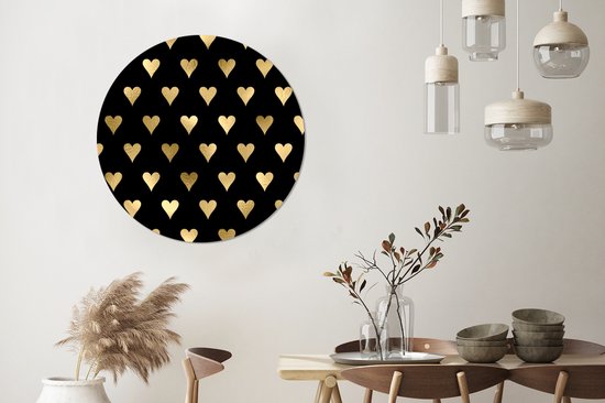 WallCircle - Muurstickers - Behangcirkel - Hartje - Goud - Luxe - Zwart - Patronen - 100x100 cm - Muurcirkel - Zelfklevend - Ronde Behangsticker XXL