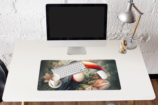 Tapis de souris XXL - Sous-main - Sous-main - Toucan - Vogels - Fleurs - Plantes - Tropical - 80x40 cm - Tapis de souris XXL