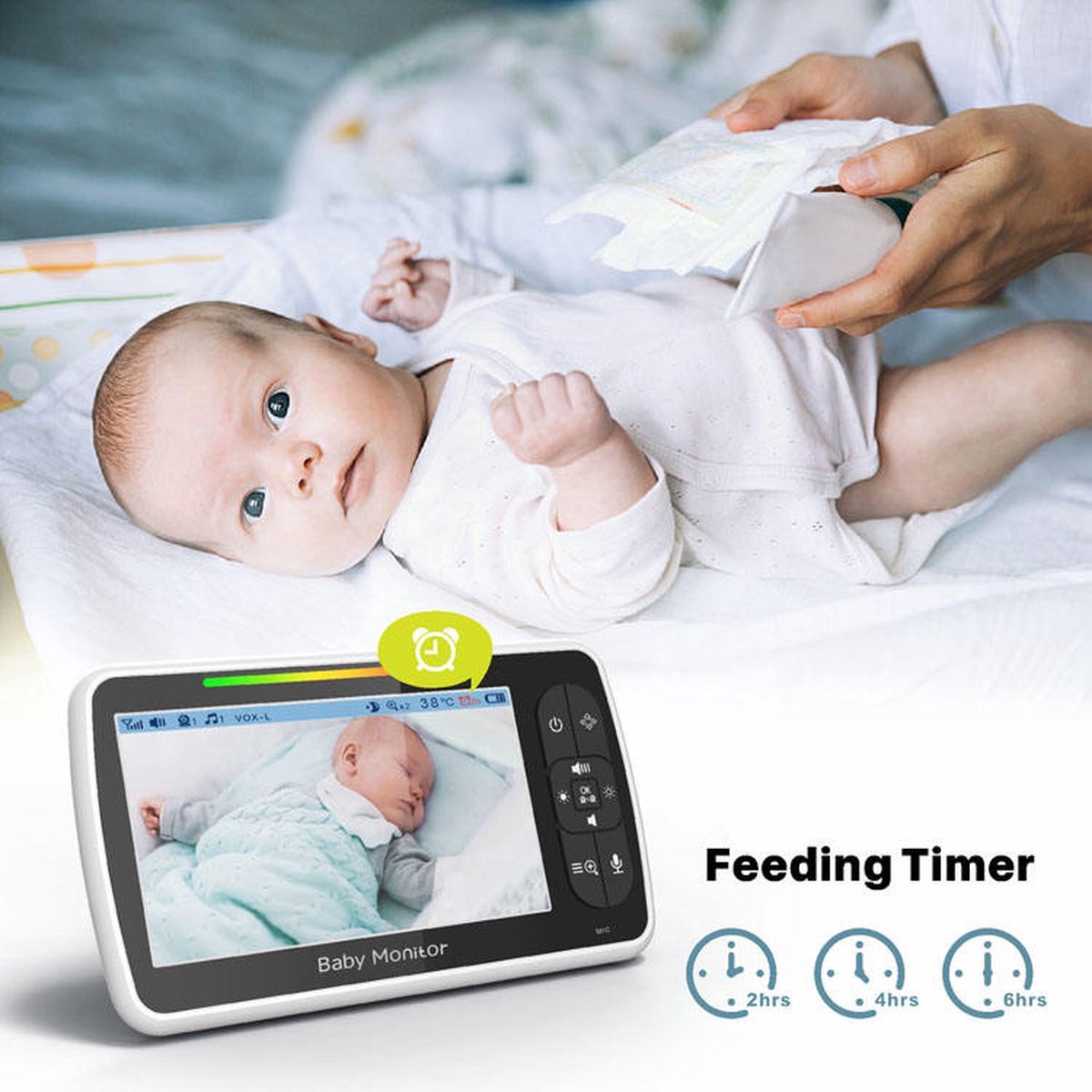 Babyfoon Met Camera 5.0 Inch Scherm Temperatuursensor - afbeelding 2