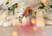 Fotobehang - Vlies Behang - Bloemen in een Moderne 3D Ruimte - 208 x 146 cm