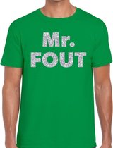 Mr. Fout zilveren glitter tekst t-shirt groen heren 2XL