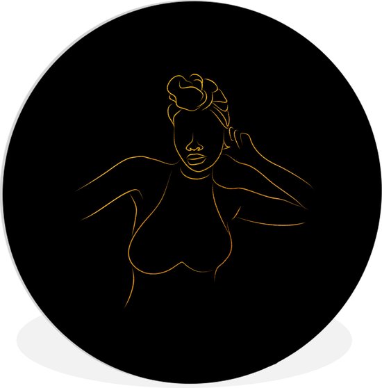 WallCircle - Wandcirkel ⌀ 30 - Vrouw - Hoofddoek - Line art - Goud - Ronde schilderijen woonkamer - Wandbord rond - Muurdecoratie cirkel - Kamer decoratie binnen - Wanddecoratie muurcirkel - Woonaccessoires