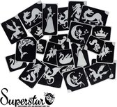 Superstar - XL Glitter tattoo Sjablonen Fantasy Fairytale (24 stuks)