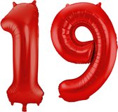 Wefiesta - Folieballon Cijfer 19 Rood - 86 cm