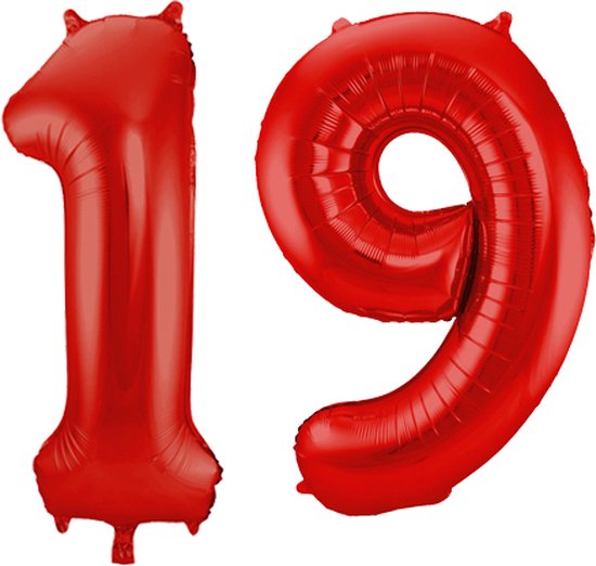 Folieballon Cijfer 19 Rood - 86 cm