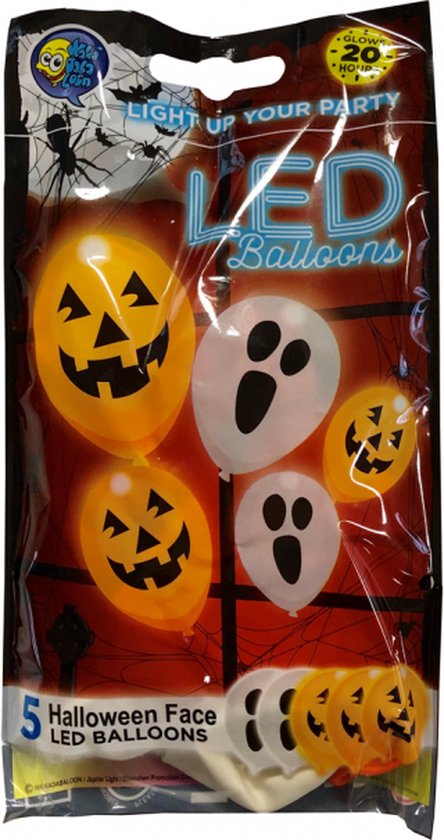 LED Ballonnen Halloween Spook en Pompoen 30cm - 5 stuks
