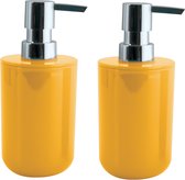MSV Pompe/distributeur de savon Porto - 2x - Plastique PS - jaune safran/argent - 7 x 16 cm - 260 ml
