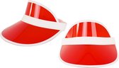 Verkleed zonneklep/sunvisor - 2x - voor volwassenen - rood/wit - Carnaval hoed