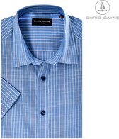 Chris Cayne heren blouse - heren overhemd - korte mouwen - blauwe dunne streep - 2453 - maat XXL