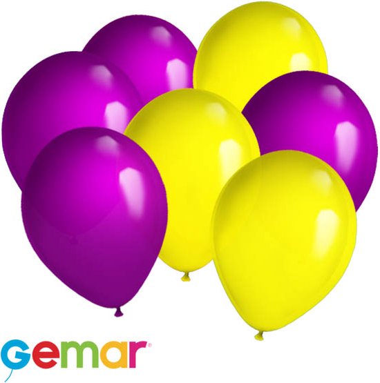 30 ballonnen Paars en Geel (Ook geschikt voor Helium)
