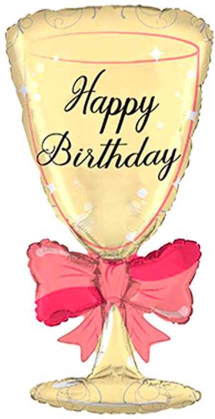 Folieballon Glas Happy Birthday met rode strik 90 cm
