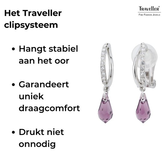 Clips oreilles Traveller - Gouttes - Suspendues - Cristaux Preciosa - Violet - Couleur argent - 157568