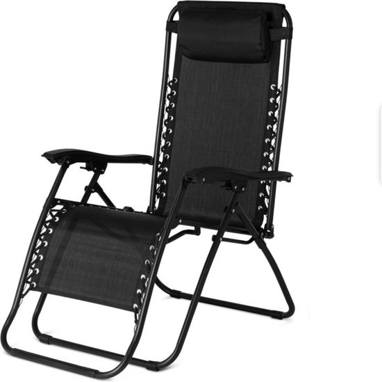 Luxe Ligstoel Met Hoofdsteun & Voetsteun - Verstelbare Rugleuning - Zonnebed Relaxstoel Voor Tuin/Terras/Strand/Balkon/Zwembad/Camping - Inklapbaar - Weerbestendig - Zwart cadeau geven