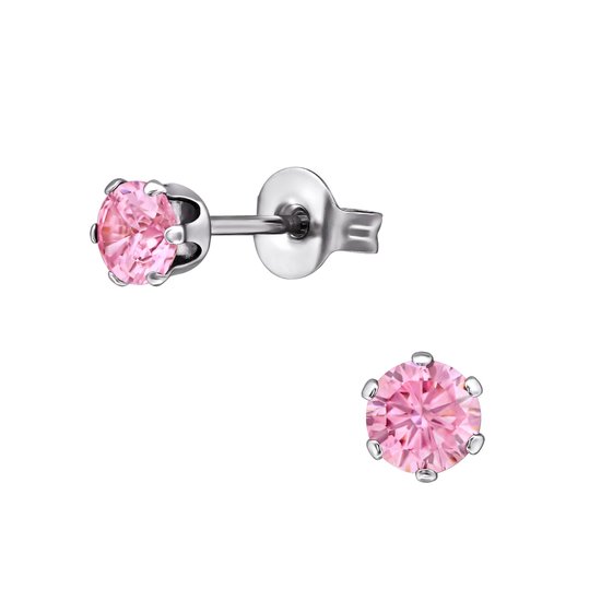 CS Joy - Boucles d'oreilles - 4 mm - Acier chirurgical - Zircone rose - Clous d'oreilles
