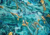 Fotobehang - Vliesbehang - Marmer in Turquoise en Goud - 208 x 146 cm