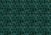 Fotobehang - Vlies Behang - Groen en Goud Patroon - 208 x 146 cm