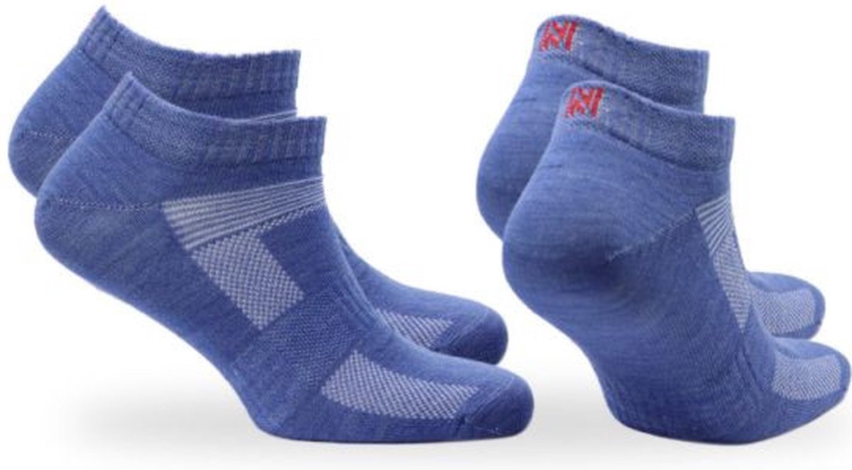 Norfolk 2 paar Wandelsokken 43-46 Anti Blaren 60% Merino Wol enkelsokken met Snelle Vochtopname Platte Teennaad Enkelsokken Heren Wollen Sokken – Sheldon Low-cut Blauw