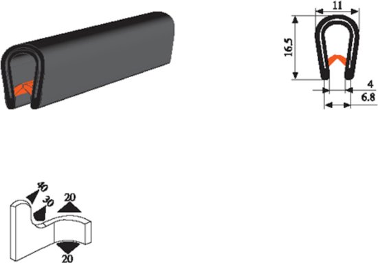 Foto: Vrr u profiel klemprofiel rubber randbescherming 2 5 4 mm 026 per 5 10 of 50 meter