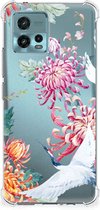 GSM Hoesje otorola Moto G72 Telefoonhoesje Valbescherming met transparante rand Bird Flowers