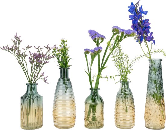 QUVIO Vase en Verres / Vase / Vase en verre / Vases - 6 x 19,5 cm (dxh) - Jaune / Blauw