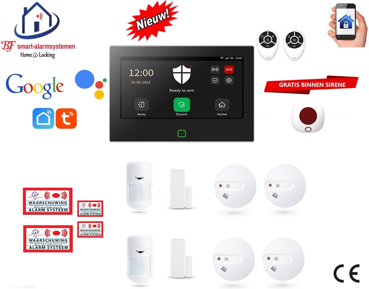 Draadloos/bedraad alarmsysteem met 7-inch touchscreen werkt met wifi,gprs,sms en met spraakgestuurde apps. ST01B-18