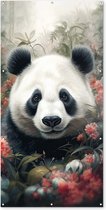 Schuttingposter Panda - Wilde dieren - Bloemen - Natuur - 100x200 cm - Tuindoek