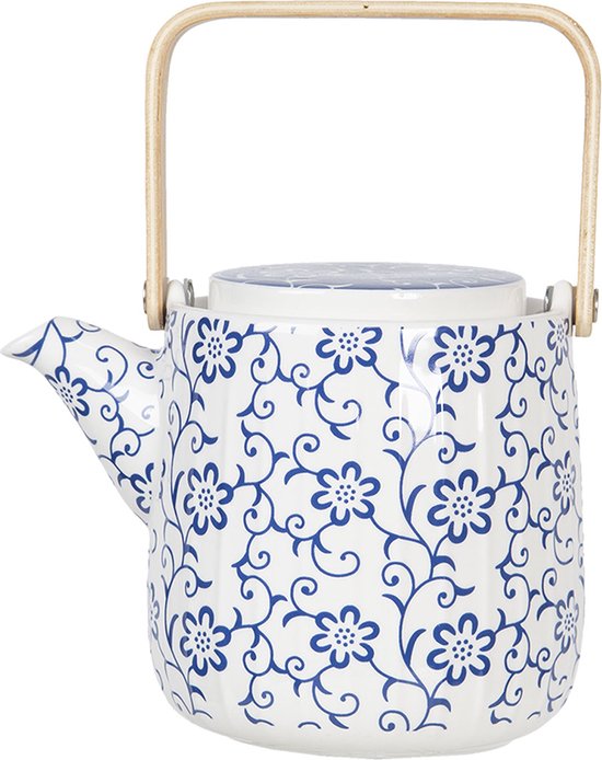 Foto: Haes deco chinese theepot porselein blauw bloemmotief theepot 800 ml traditioneel theeservies theekan