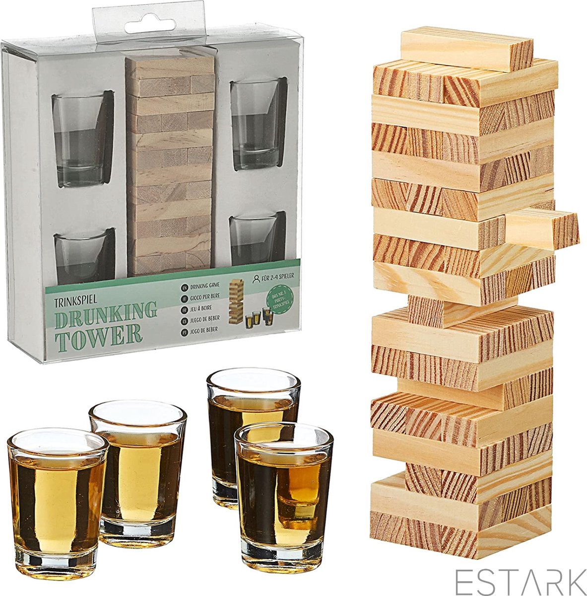 ESTARK® Jeu à boire - Jenga - Tour empilable - Shots - Jeu à boire - Jeu -  Tower ivre