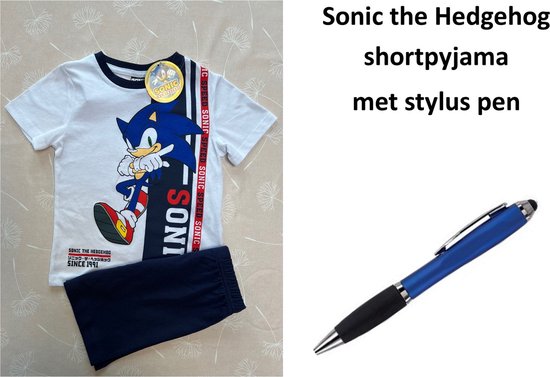 Pyjama court Sonic the Hedgehog - Wit/bleu foncé avec stylet. Taille 98 cm / 3 ans.