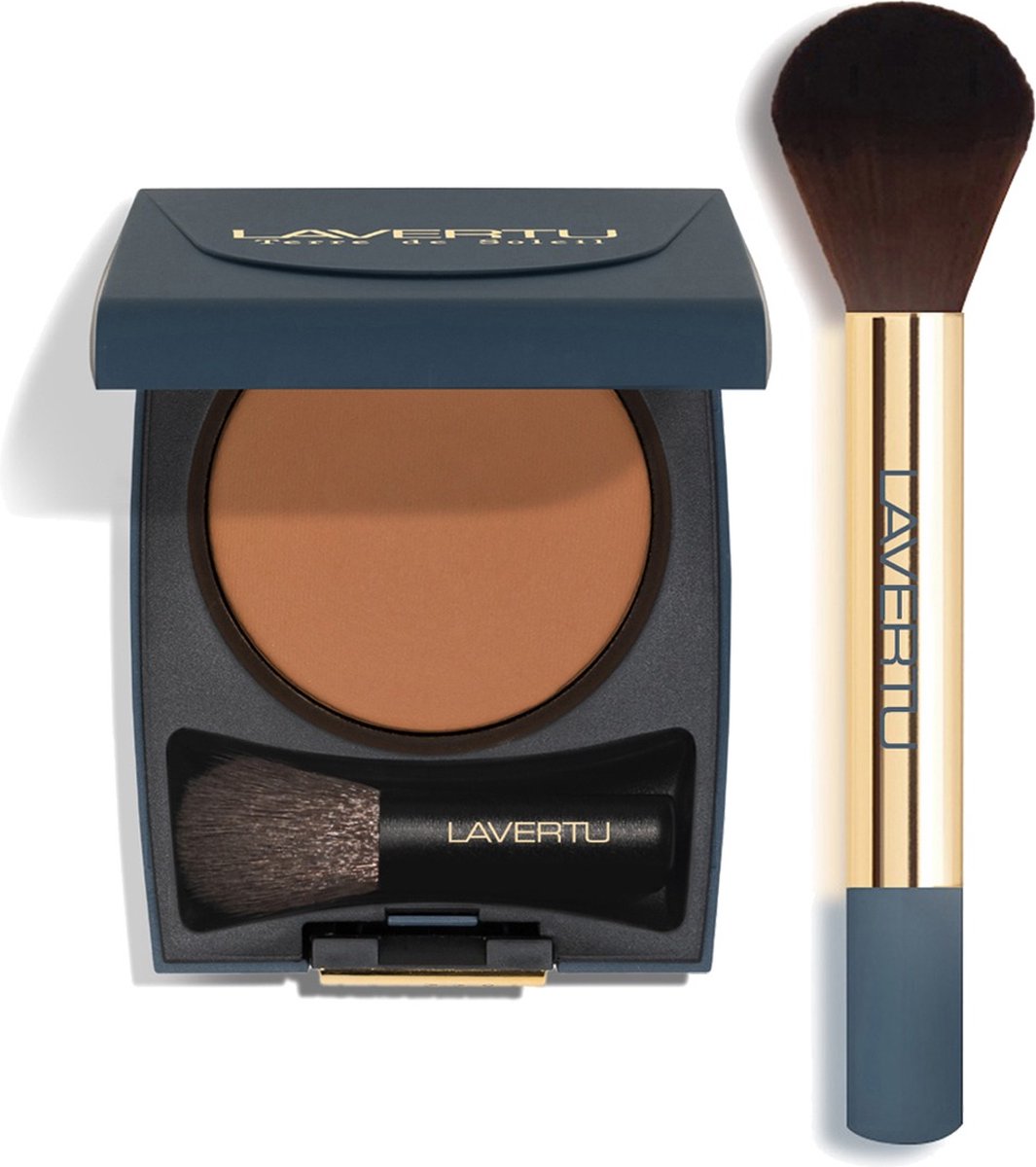 Lavertu Cosmetics - Bronzer Terre de Soleil Set - kleur 02 medium - met grote brush- & bronzer kwast - Baked Bronzer - Make-up Set