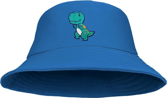 Bucket Hat - Vissershoedje - Hoedje - Kinderen - Dino - Dinosaurus - 4 t/m 7 jaar - 52 cm - blauw