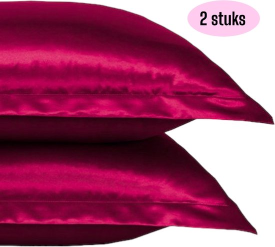 Beauty Silk - Taies d'oreiller - 60x70 - 2 pièces - Satin Brillant - Rouge Bordeaux