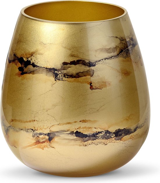 Terroso - Vase Goud, Glas Aspect Marbre, Élégant, Hauteur 21 cm