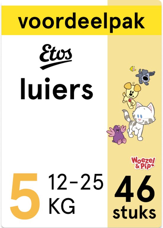 Etos Woezel & Pip Luiers Junior - Maat 5 - 12 tot 25kg - 138 stuks (3 x 46 stuks) - Etos