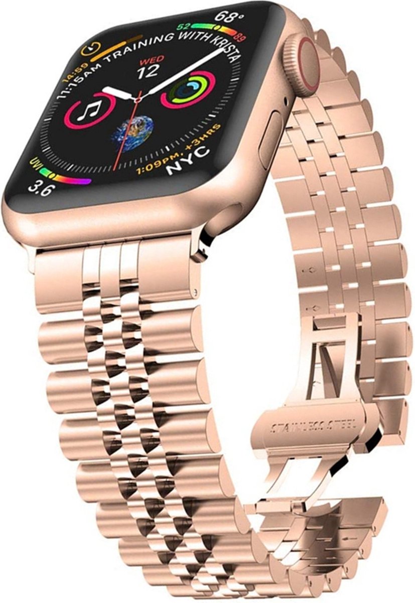 By Qubix - Metalen schakelband - Rosé goud - Geschikt voor Apple watch 38mm / 40mm / 41mm / 42mm
