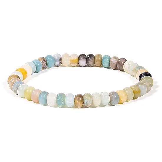 Elastisch armbandje met ovale amazoniet kraaltjes in zachte pastelkleuren.